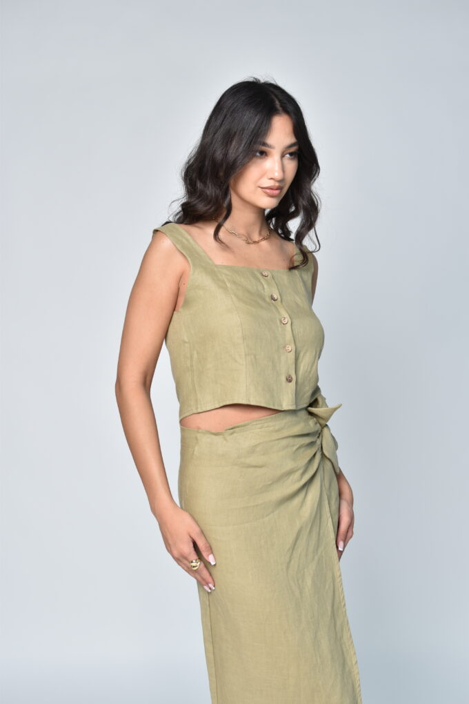 Italian Linen Olive Skirt Set