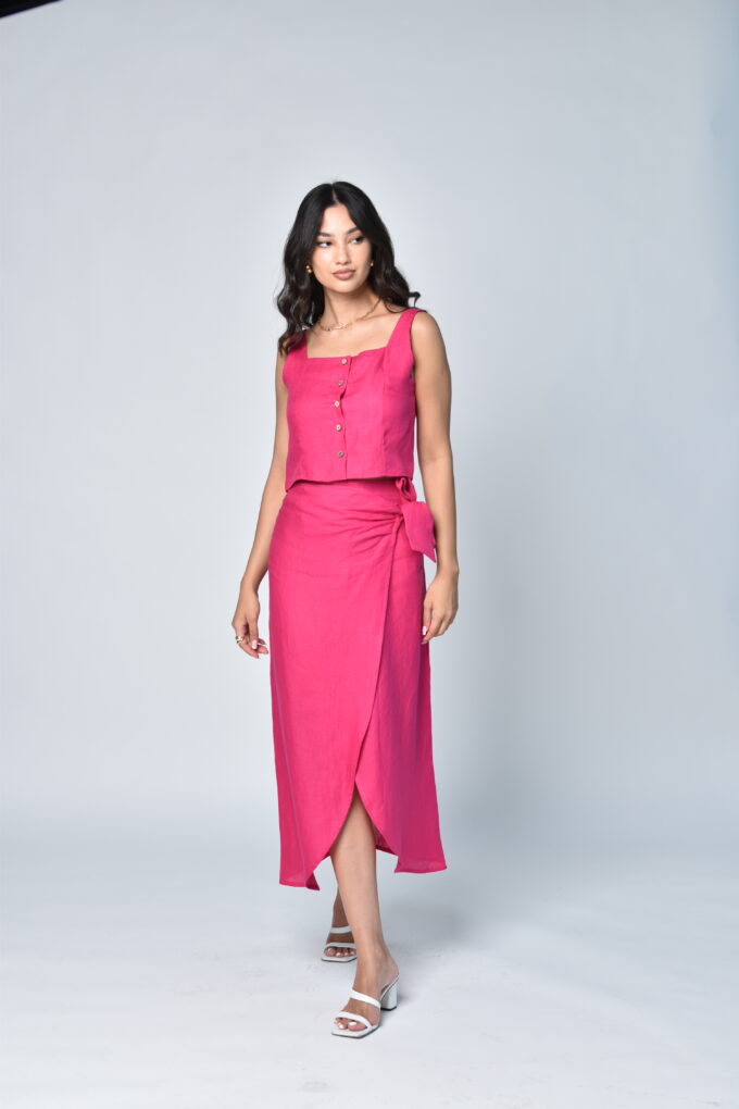Italian Linen Pink Skirt Set