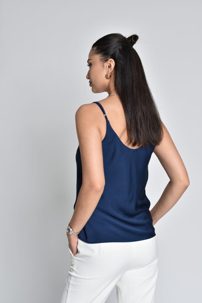 Navy Blue Satin Tank Top