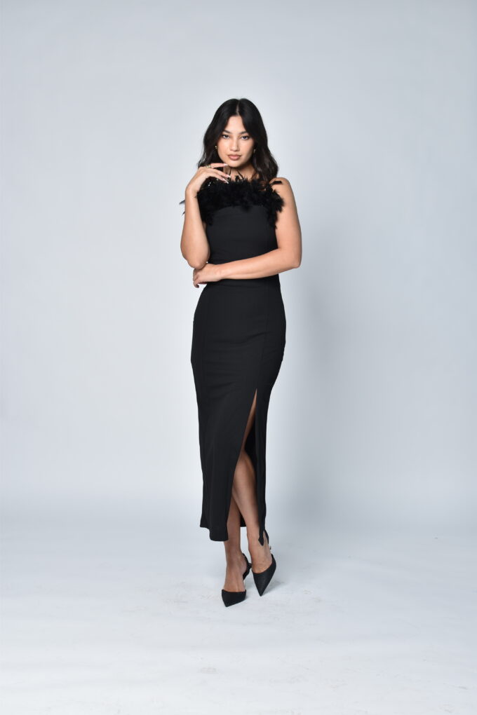 Black Dress with Feathers