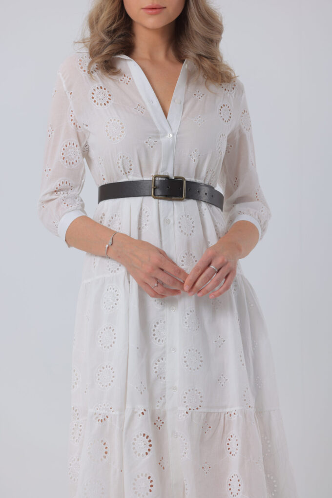 Embroidered Dress with Belt