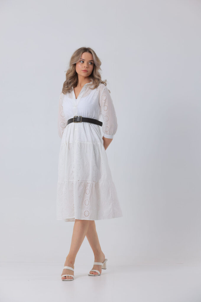 Embroidered Dress with Belt