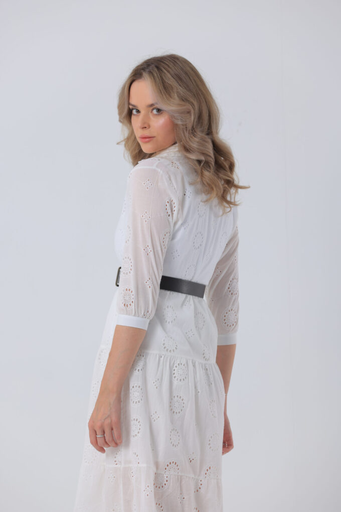 Embroidered Dress with Belt