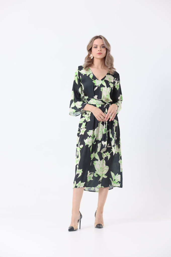 Printed Wrap Satin Dress
