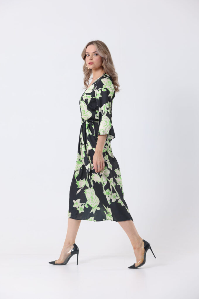 Printed Wrap Satin Dress