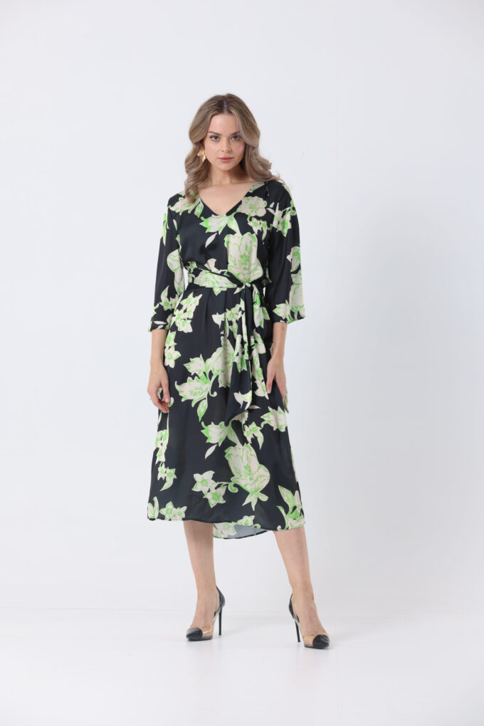 Printed Wrap Satin Dress
