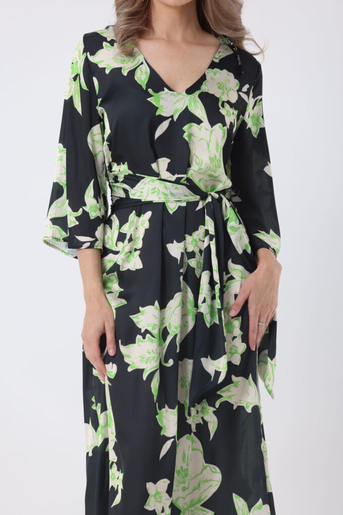Printed Wrap Satin Dress