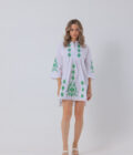 White Dress with Green Embroidery