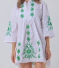 White Dress with Green Embroidery - Image 5