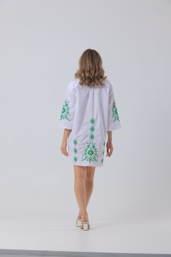 White Dress with Green Embroidery