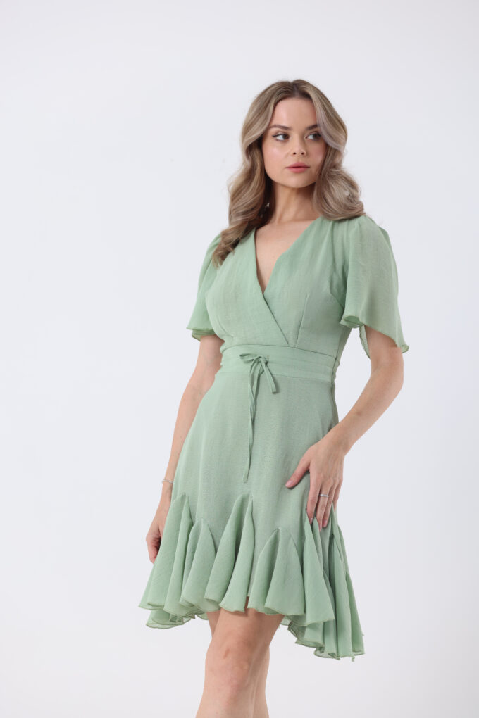 Sage Green Dress with Ruffles