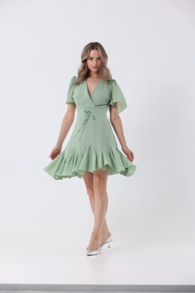 Sage Green Dress with Ruffles