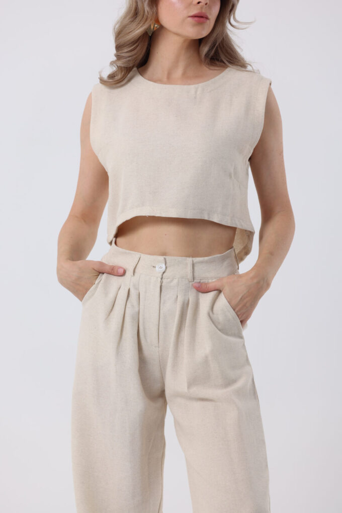 Beige Sleeveless Set