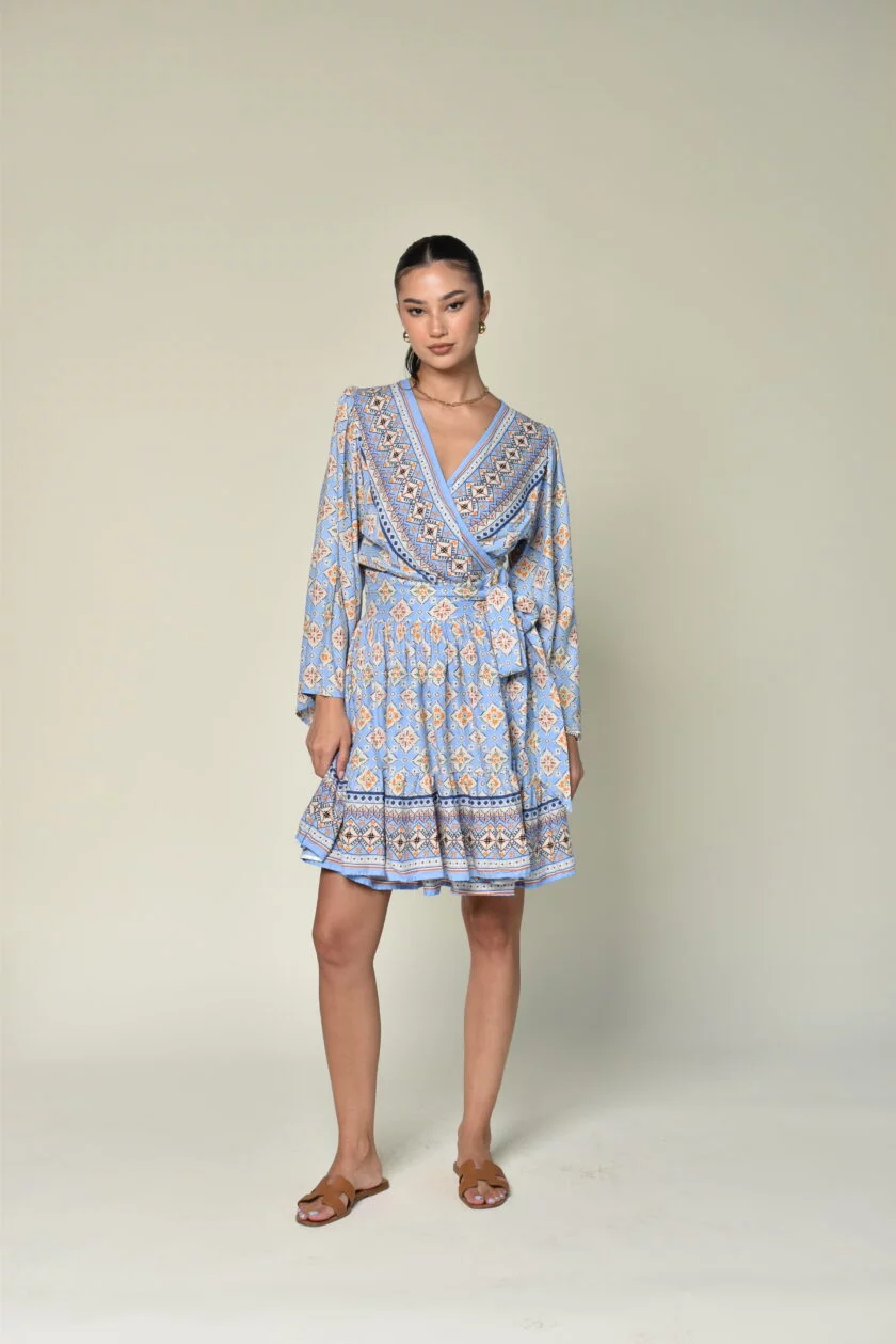 Blue Patterned Short Dress