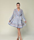 Blue Patterned Short Dress - Image 2