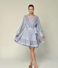 Blue Patterned Short Dress - Image 2