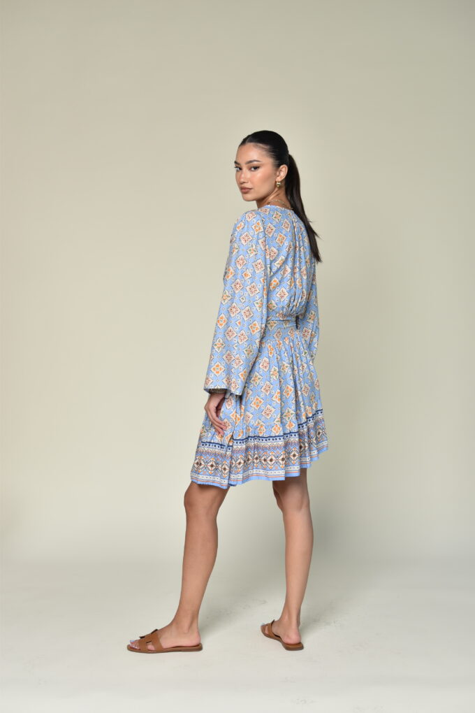 Blue Patterned Short Dress