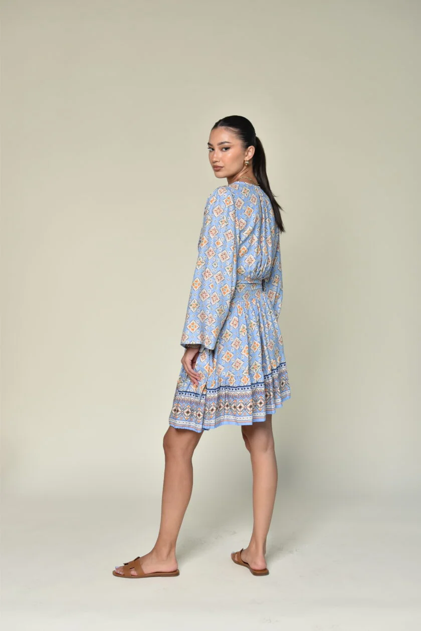 Blue Patterned Short Dress - Image 3