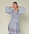 Blue Patterned Short Dress - Image 4