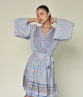 Blue Patterned Short Dress - Image 4