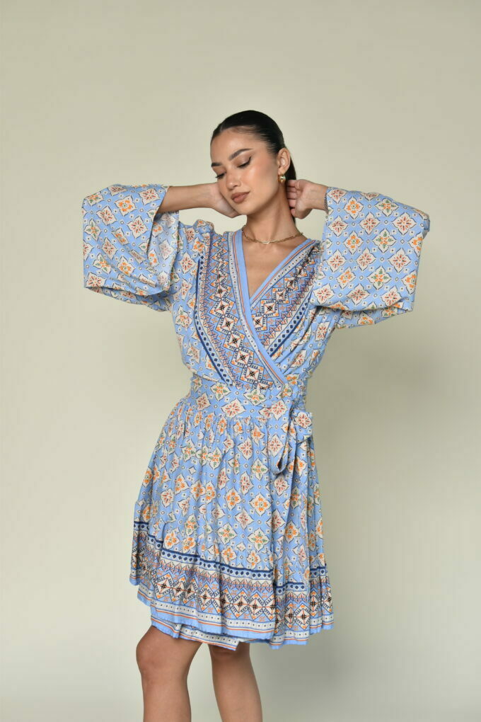 Blue Patterned Short Dress