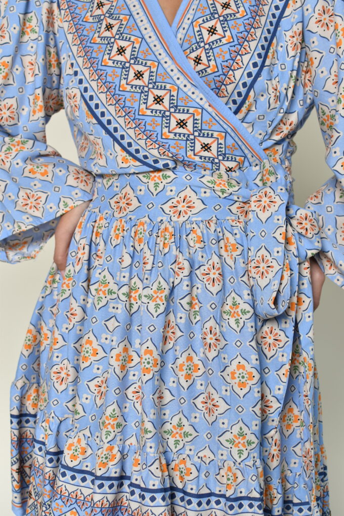 Blue Patterned Short Dress