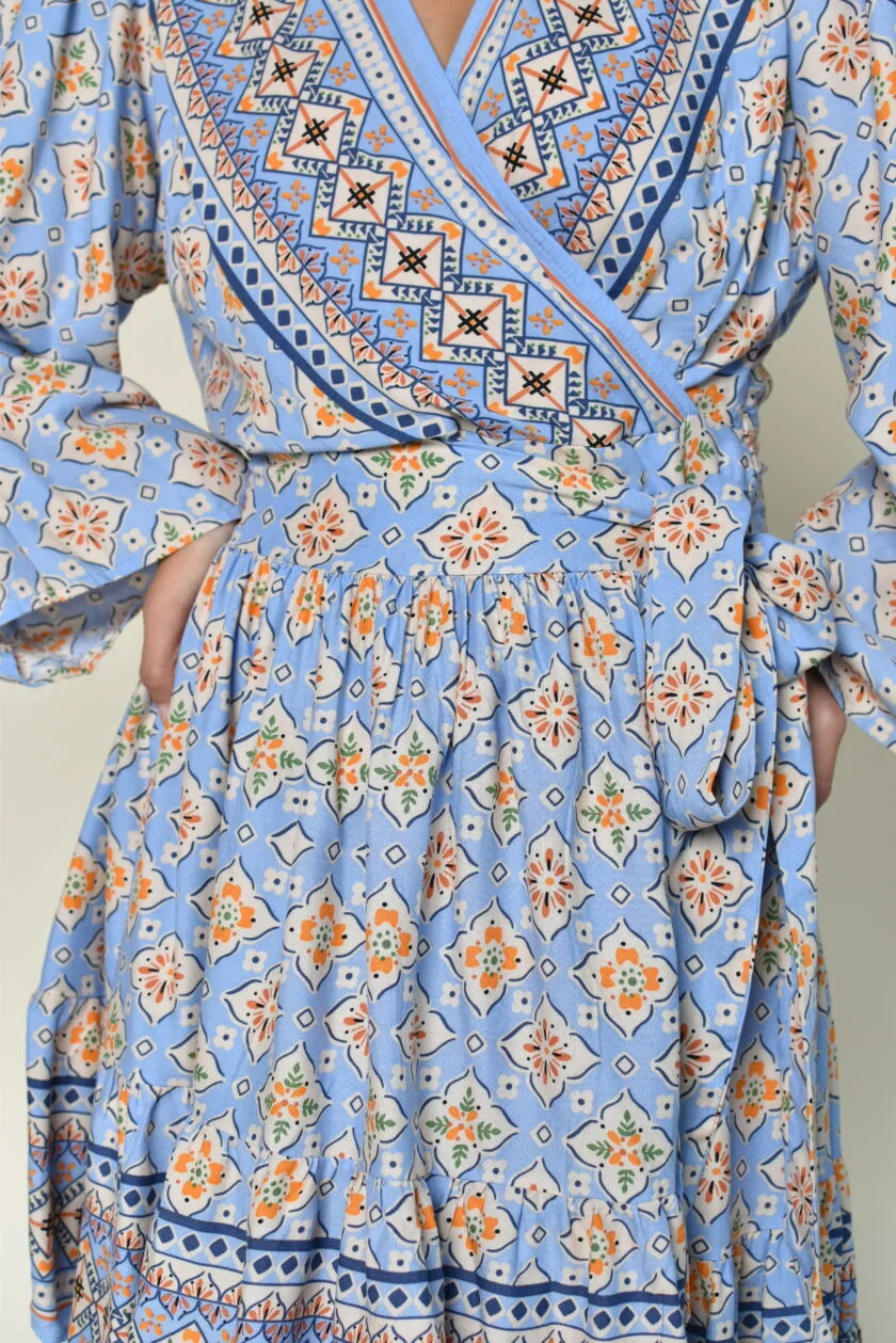 Blue Patterned Short Dress - Image 6