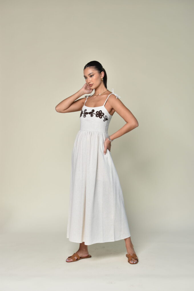 Beige Embroided Dress
