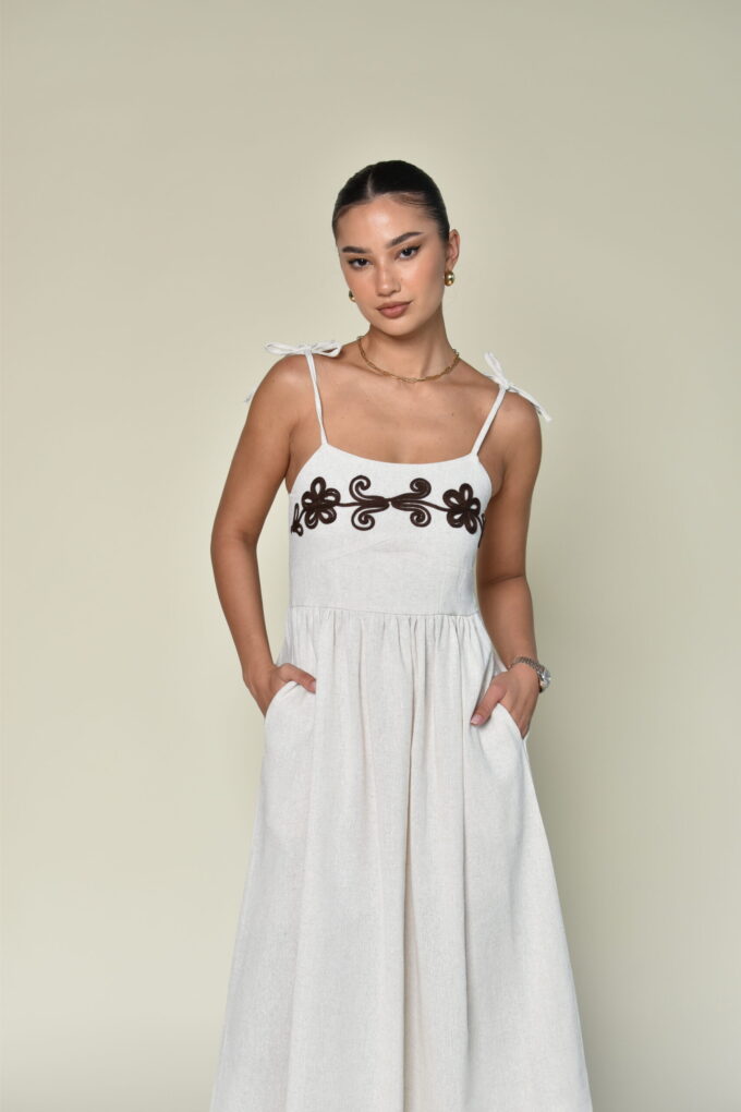 Beige Embroided Dress
