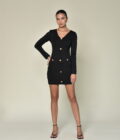 Short Black Dress with Gold Buttons - Image 2