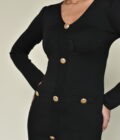 Short Black Dress with Gold Buttons - Image 5