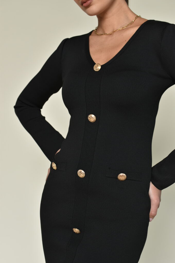 Short Black Dress with Gold Buttons